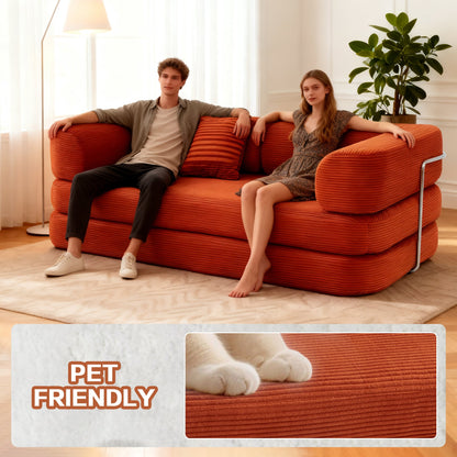 Sofa Bed Convertible 5-in-1 Corduroy Red Floor Steel Frame 74.8 In- NIKKI CASA- {{Product type}}