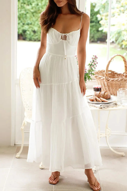 Ruched Smocked Back Cami Dress - -