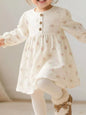 Children's Floral Print Long Sleeve Casual Dress - Beige -