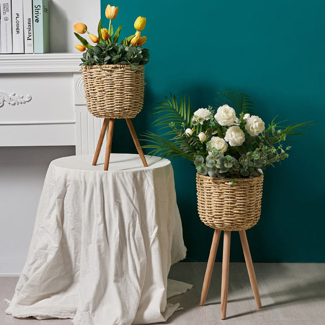 Floor - standing flowerpot straw furniture- FLIPSTYLEZLLC- {{Product type}}