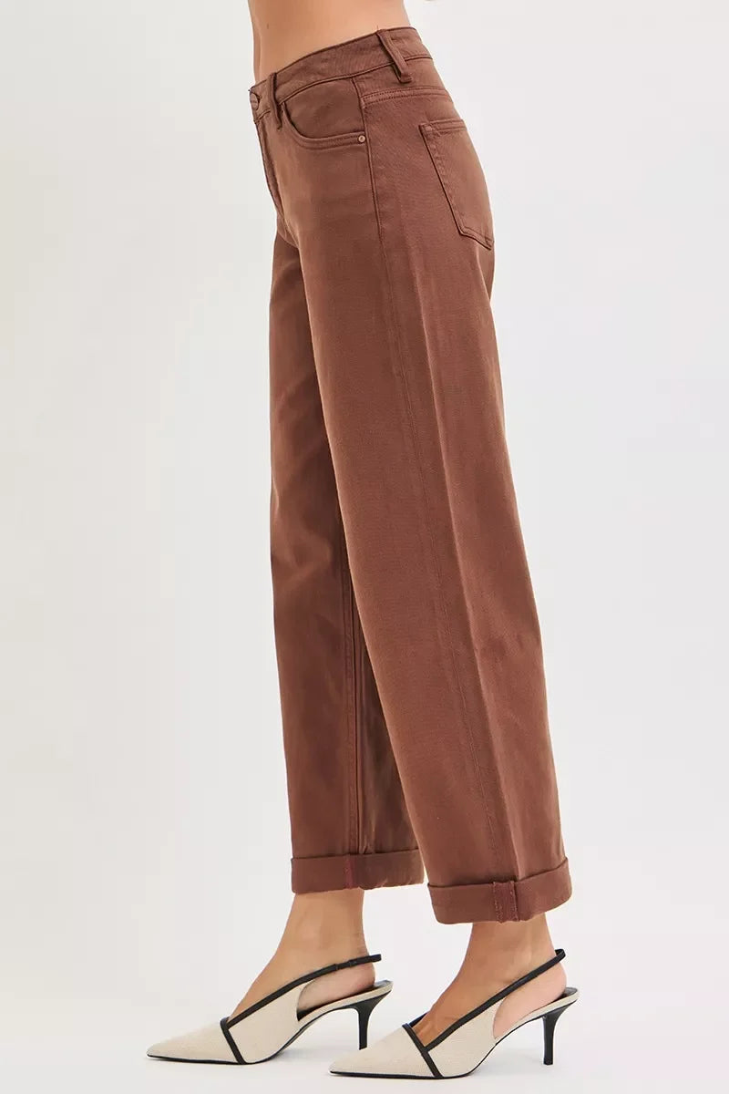 RISEN Tummy Control Mid Rise Ankle Barrel Baggy - - jeans