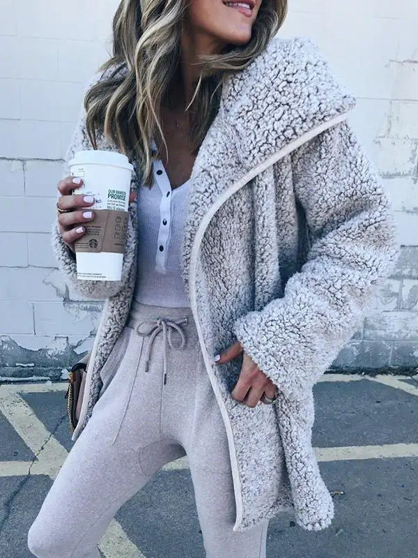 7 Color Women Winter Fleece Fur Fluffy Long Sleeve Hoodie Cardigan Coat Jacket