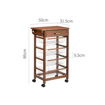 5-Tier Cart on Wheels Wooden Shelves, Lockable Utility Cart With Mesh Baskets