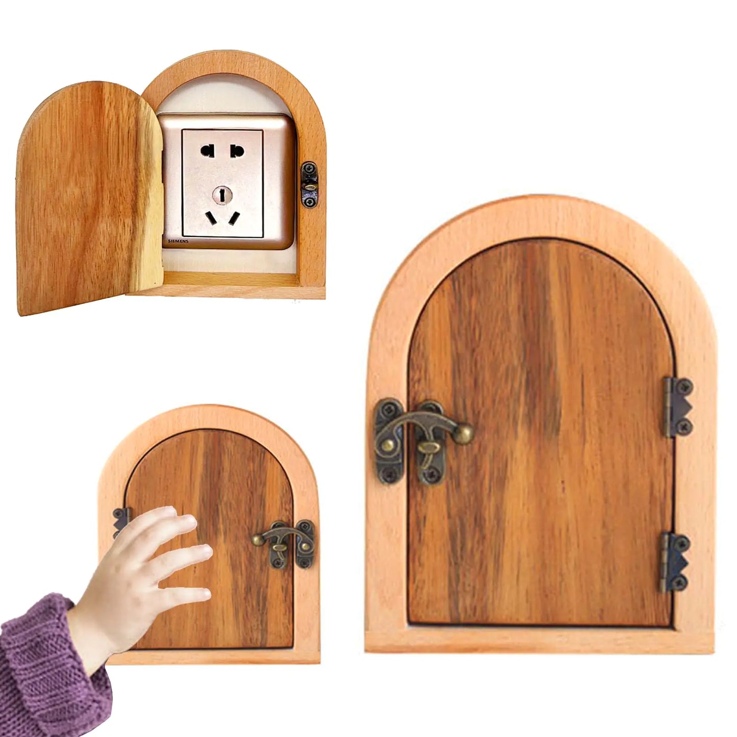 Fairy Door Outlet Cover PlateNo Punching Required Outlet Covers for Baby Proofing Light Switch Cover Guard100% Handmade Wooden Door Shaped Electrical Outlet Cover Protects Children and Pets