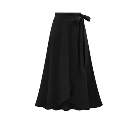 Womens Vintage Slit Long Skirts Jupe High Waist Bowtie Skirt Saia Casual