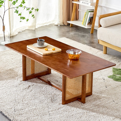Chinese Style Imitation Rattan Tea Table Walnut Color - - Furniture