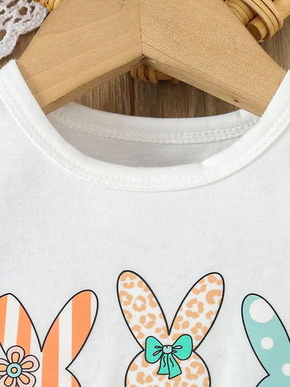 Children's Bunny Round Neck Tee and Pants Set - -