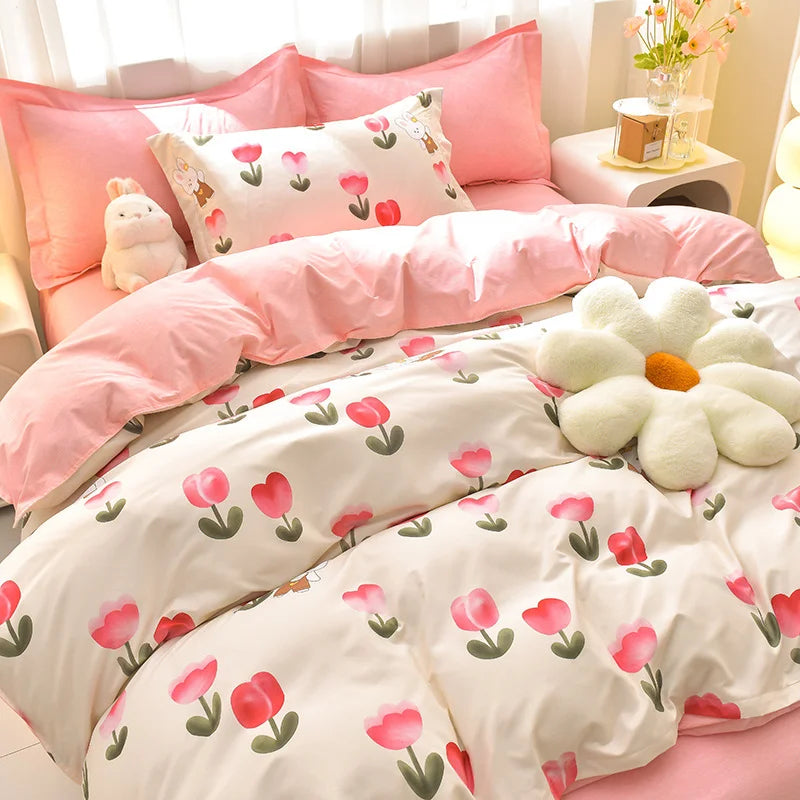 4pcs Microfiber Plant Bedsheets Bedding Set Bedcover Set