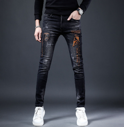 Distressed Splatter Denim Jeans - Black - jeans