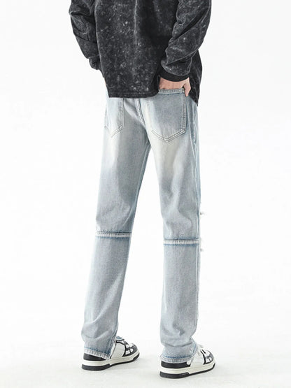 Men's Washed Distressed Straight Jeans - -