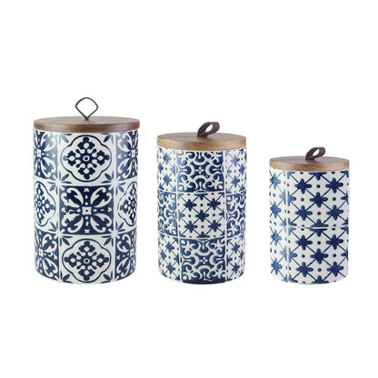 Blue Medallion Set of 3 Canisters - - canisters