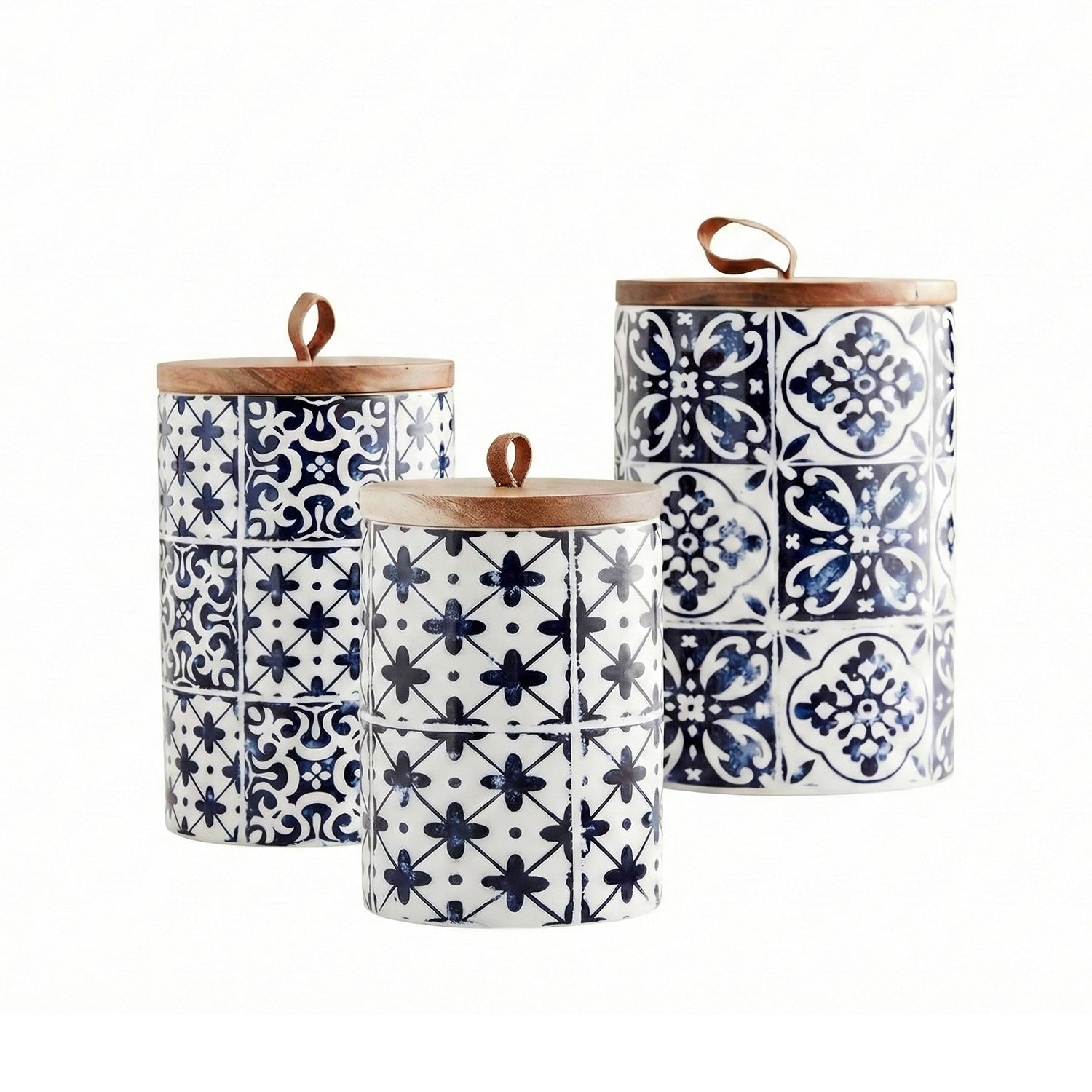 Blue Medallion Set of 3 Canisters - - canisters