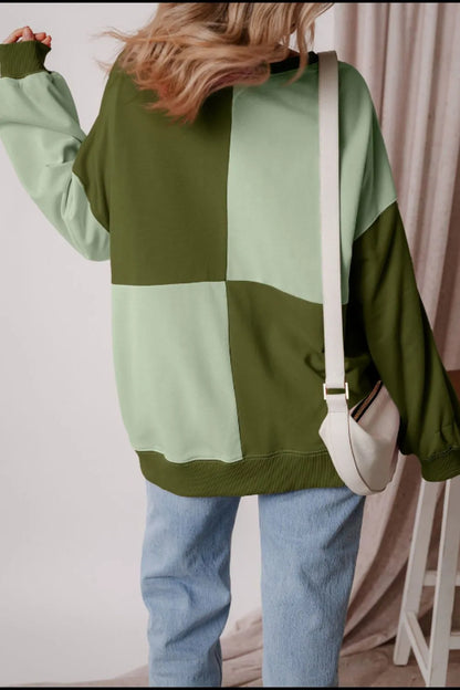 Color Block Half Button Long Sleeve Sweatshirt - -
