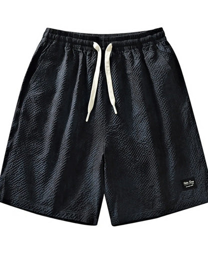 Men's Plus Size Drawstring Shorts with Pockets - Black -