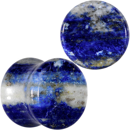 Natural Blue Lapis Stone Saddle Plug Set - 6mm (2 Gauge) - PLUG Saddle