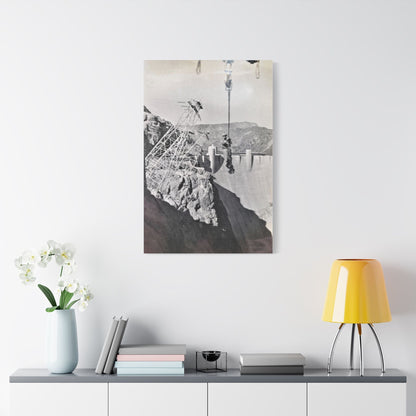 Suspended Boulder Dam Worker Satin Canvas Stretched 24″ x 36″ (Vertical) 1.5"