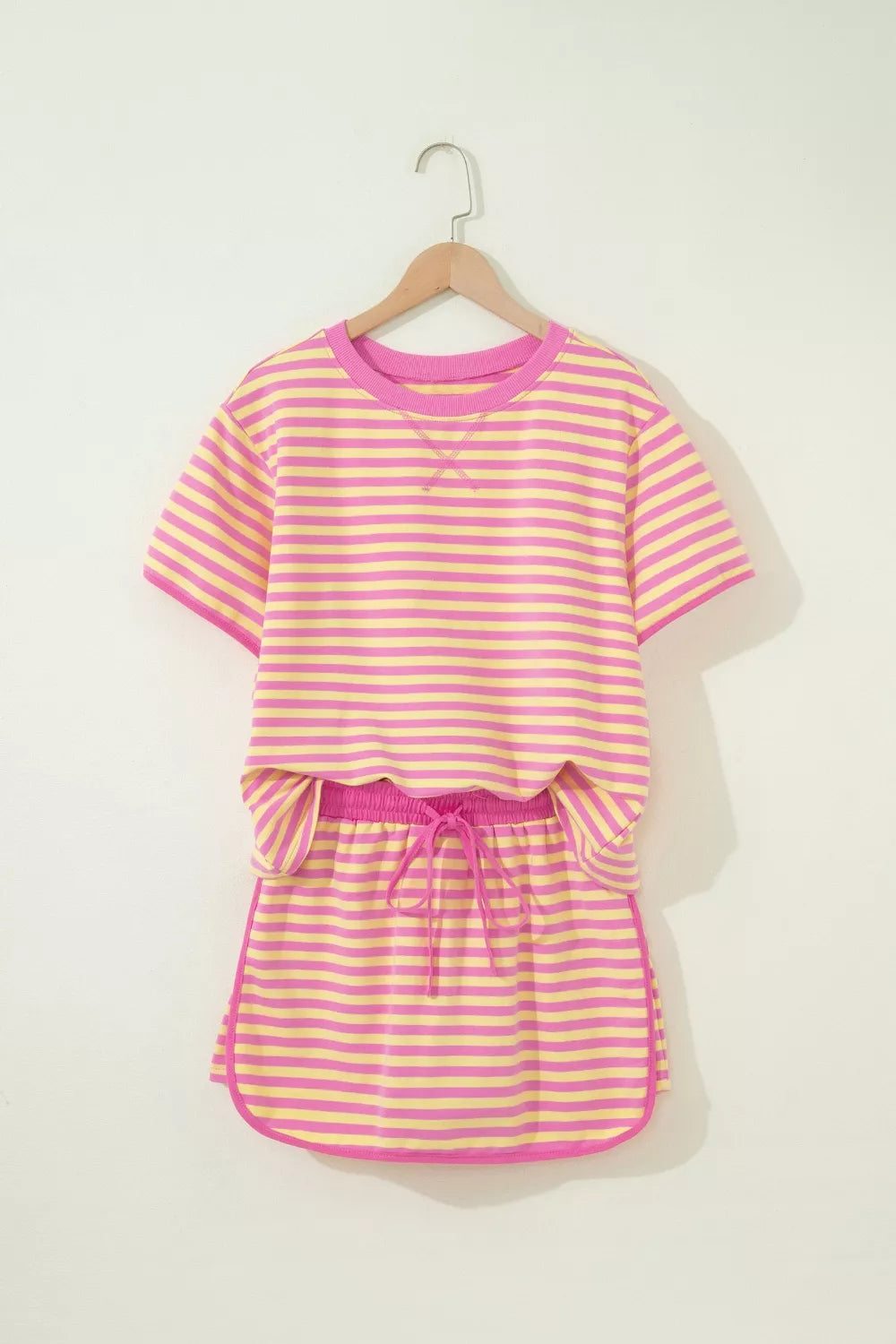 Striped Round Neck Tee and Shorts Casual Set- Shopimist- {{Product type}}