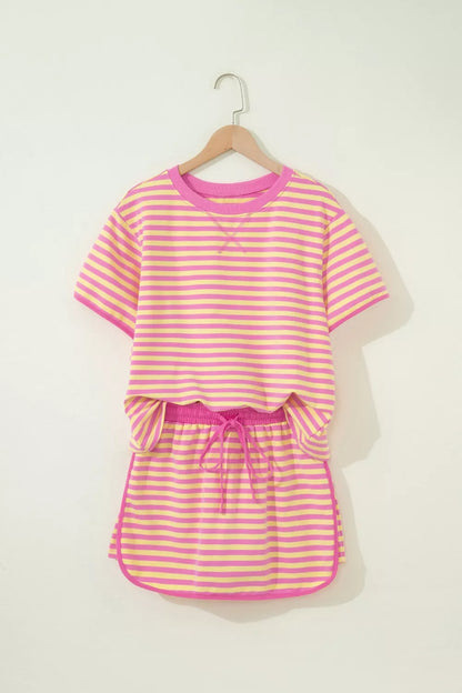 Striped Round Neck Tee and Shorts Casual Set- Shopimist- {{Product type}}