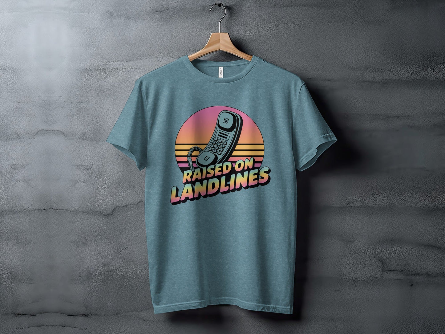 Raised on Landlines Retro Style Phone Design T-Shirt - Heather Deep Teal - T-Shirt