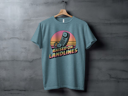 Raised on Landlines Retro Style Phone Design T-Shirt - Heather Deep Teal - T-Shirt