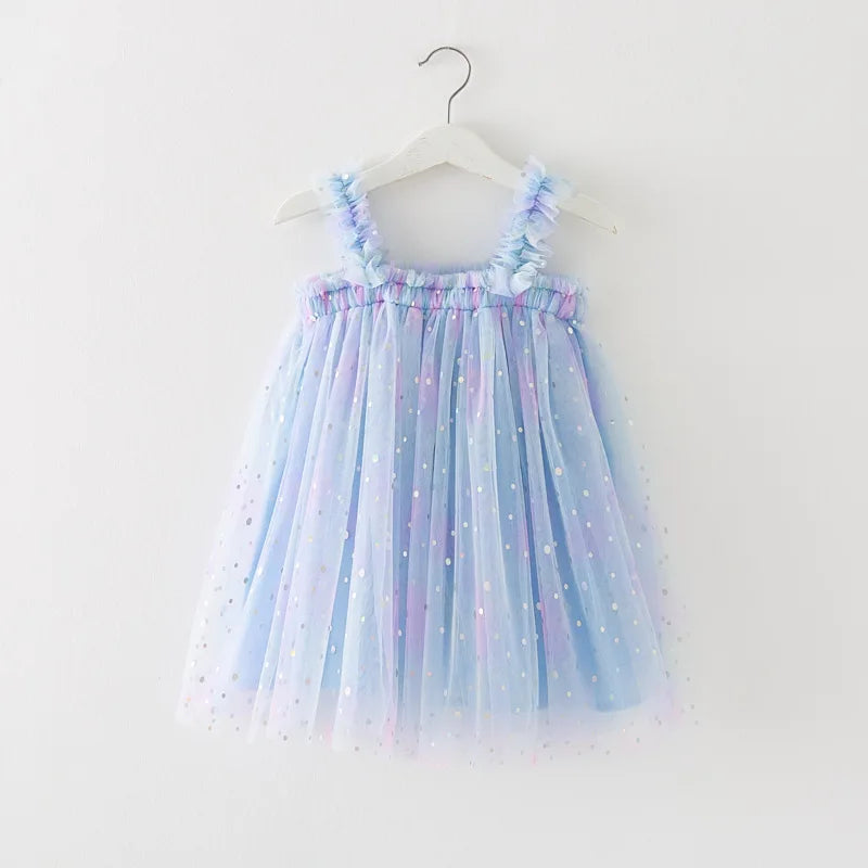 Girls Polka Dot Sequins Mesh Dress Puffy Skirt