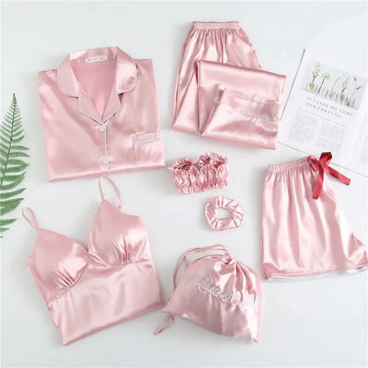 7pc Long Sleeve Pajama Sleepwear Sets Pink