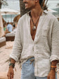 Men's Plus Size Button Up Long Sleeve Shirt - White -