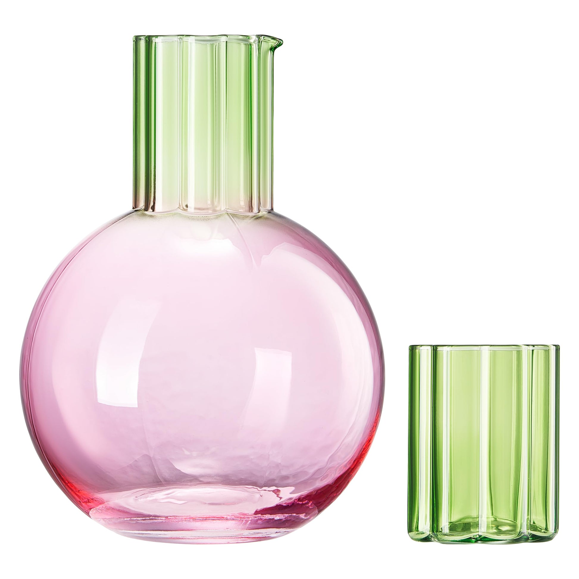 Colorful Carafe & Ribbed Flower Cup Set | 44oz Glasses - -