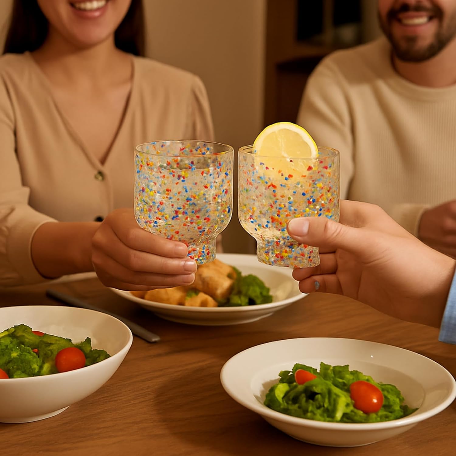 Khen Confetti Stemless Tumblers Set Colorful Drinkware - 12oz Clear - - drinkware