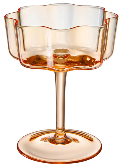 Flower Wave Coupe Cocktail Colored Glasses | Set of 5 | Fall/Holiday Colors - -