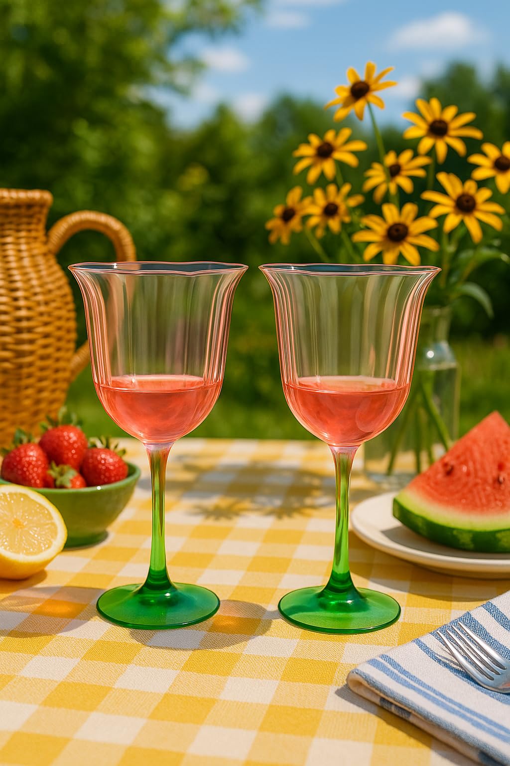 Khen Blossom Pink Tulip Wine Glasses Set of 2 Hand Blown Colored Crystal - - stemware