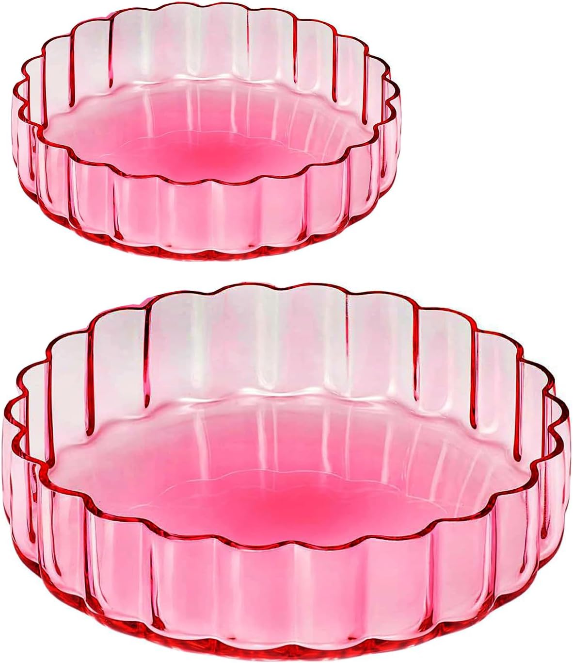 Khen Glass Flower Wave Colored Plates | Set of 2 | Blush Pink Green - -