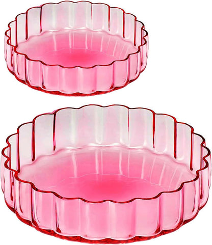 Khen Glass Flower Wave Colored Plates | Set of 2 | Blush Pink Green - -