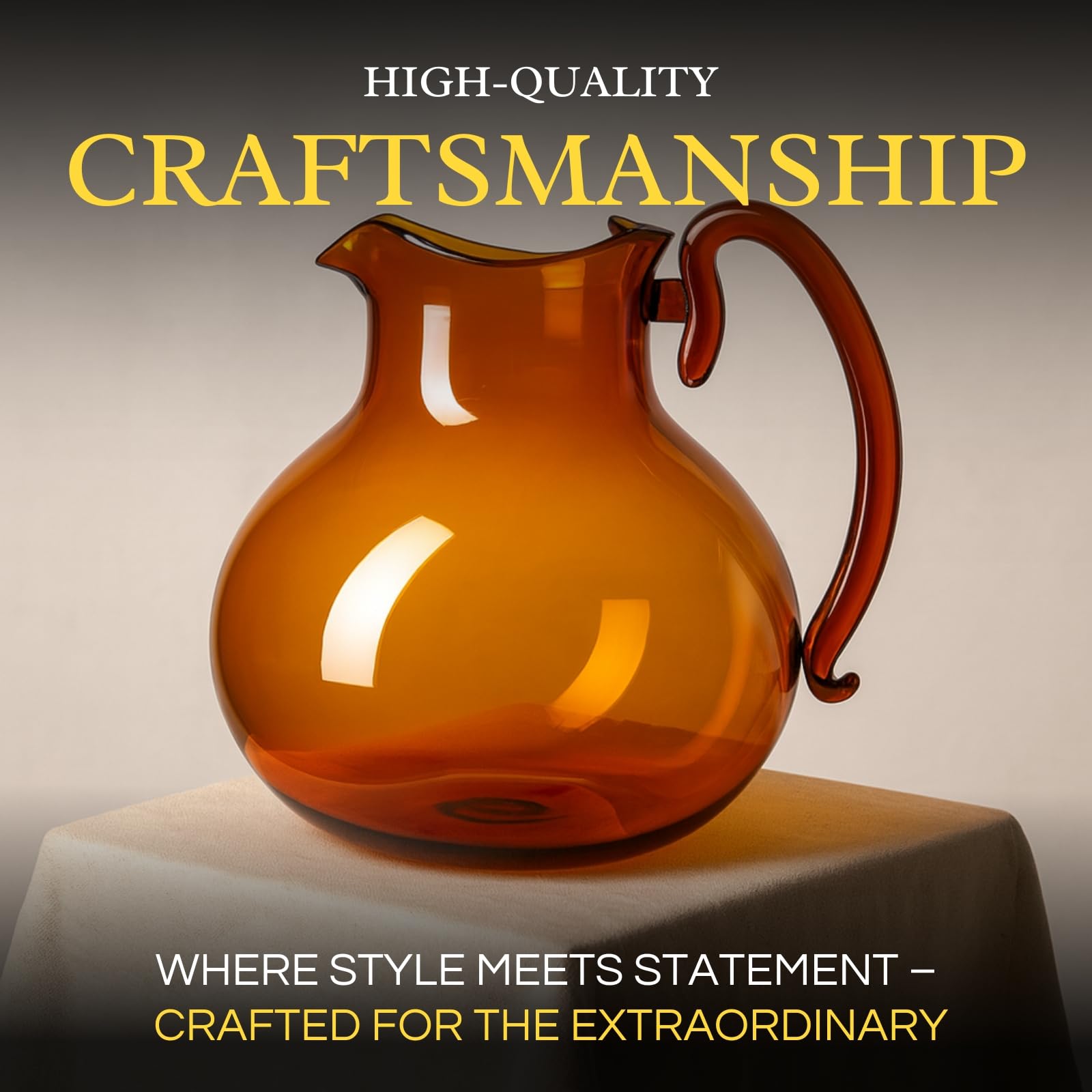 Italian Design Amber Glass Jug Mouth-Blown Venetian Pitcher 750ml Handmade Murano - - jug