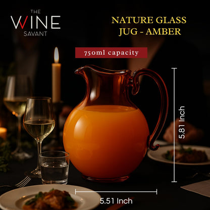Italian Design Amber Glass Jug Mouth-Blown Venetian Pitcher 750ml Handmade Murano - - jug