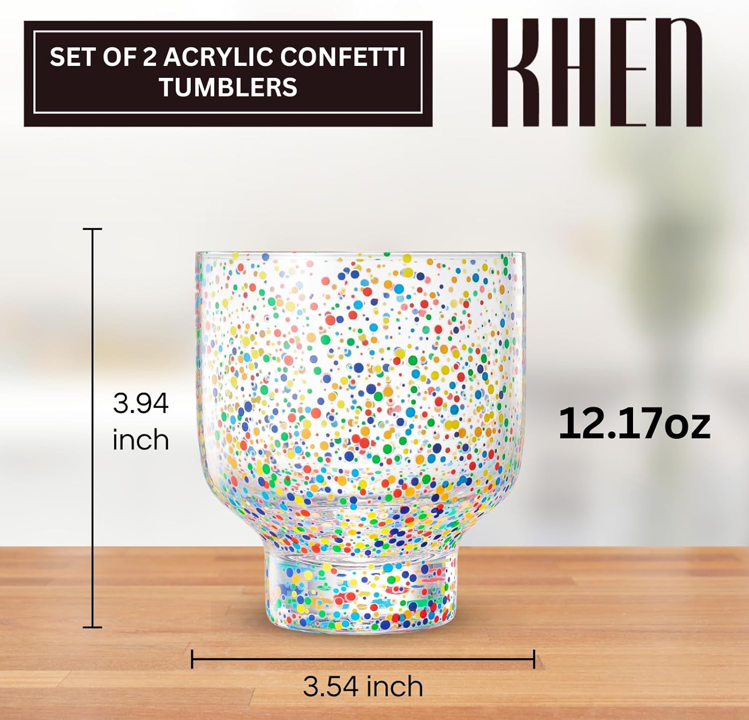 Khen Confetti Stemless Tumblers Set Colorful Drinkware - 12oz Clear - - drinkware