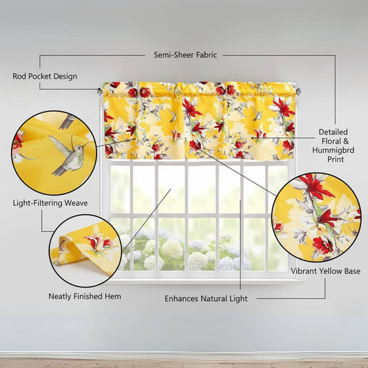 DaDa Bedding Floral Sunshine Yellow Hummingbirds Window Curtain Valance - - Valance