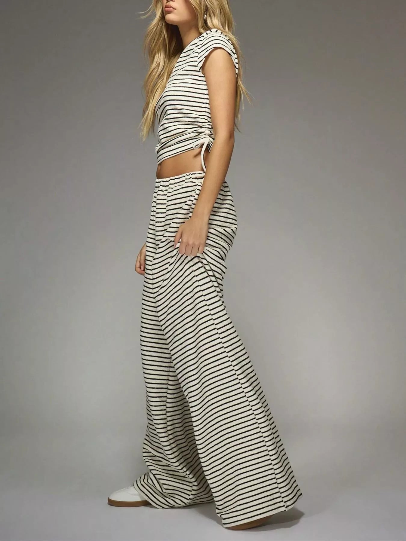 Striped Crop Top and Wide Leg Pants Set- Shopimist- {{Product type}}
