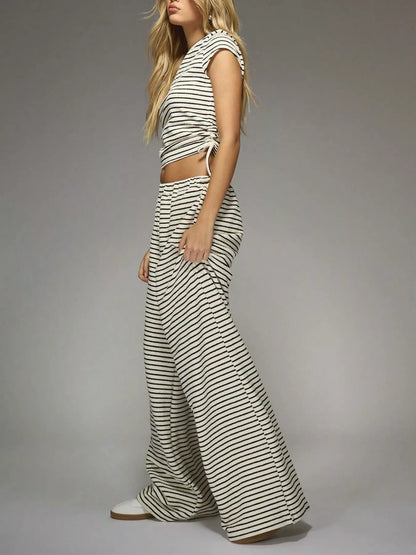 Striped Crop Top and Wide Leg Pants Set- Shopimist- {{Product type}}