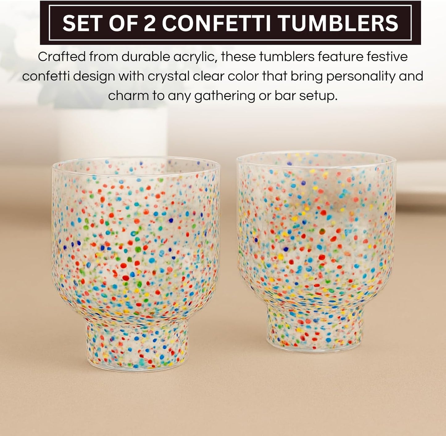 Khen Confetti Stemless Tumblers Set Colorful Drinkware - 12oz Clear - - drinkware