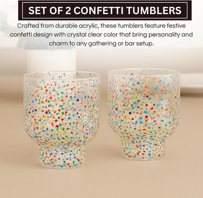 Khen Confetti Stemless Tumblers Set Colorful Drinkware - 12oz Clear - - drinkware