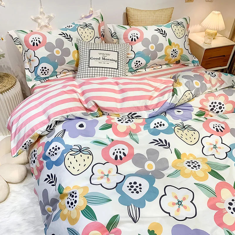 100%Cotton Duvet Cover Flat Sheet Bedding Sets