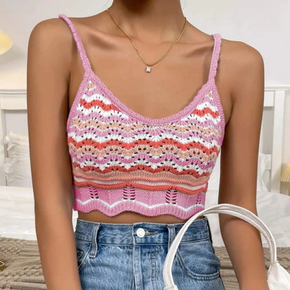 Striped Lace Up Backless Women's Camisole Tank Top