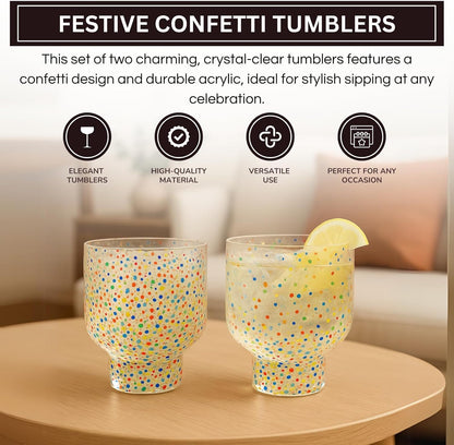 Khen Confetti Stemless Tumblers Set Colorful Drinkware - 12oz Clear - - drinkware