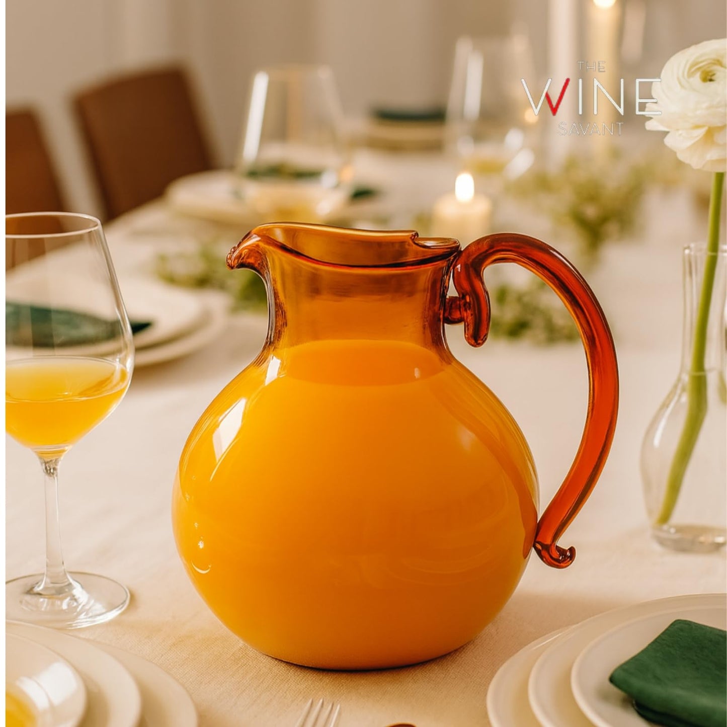 Italian Design Amber Glass Jug Mouth-Blown Venetian Pitcher 750ml Handmade Murano - - jug