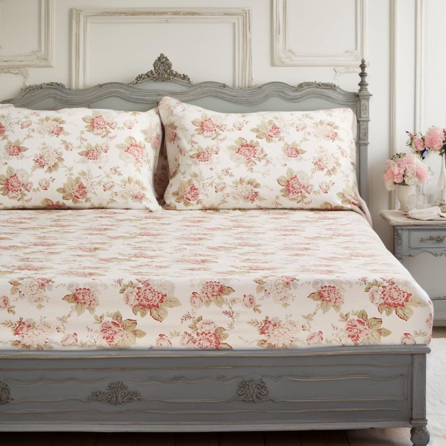 DaDa Bedding Hint of Mint Floral Cotton Fitted Sheet Set - - Sheet Sets