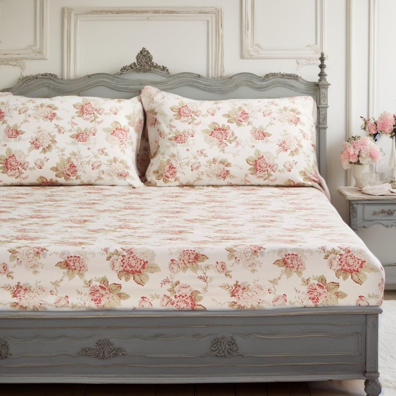 DaDa Bedding Hint of Mint Floral Cotton Fitted Sheet Set - - Sheet Sets