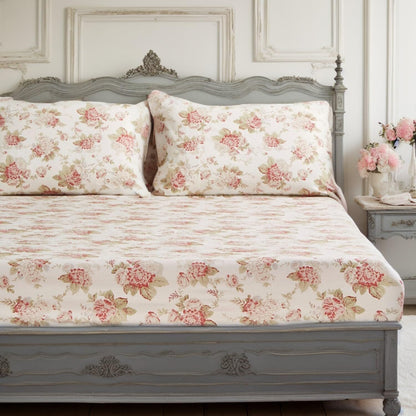 DaDa Bedding Hint of Mint Floral Cotton Fitted Sheet Set - - Sheet Sets