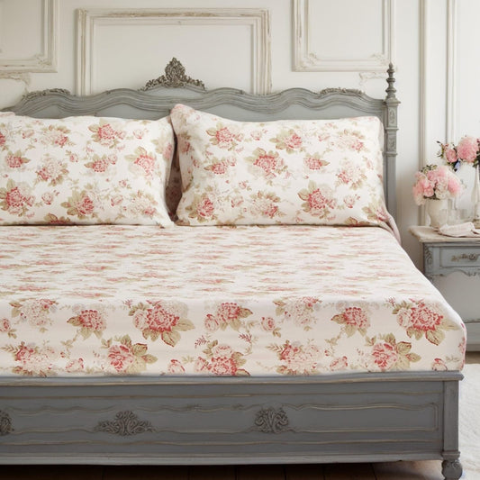 DaDa Bedding Hint of Mint Floral Cotton Fitted Sheet Set - - Sheet Sets