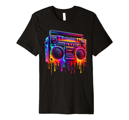 Dripping Paint Boombox Old School 80S T-Shirt - Streetwear Style Men Women - - Clothing